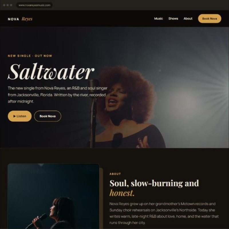R&B artist example website screenshot