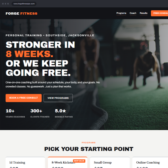 Personal trainer example website
