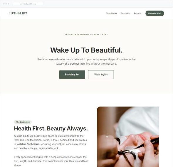 Lash studio example website